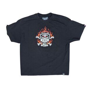 Rusty Butcher Graphic T-Shirt Black X-Large Skull Flame STAINED